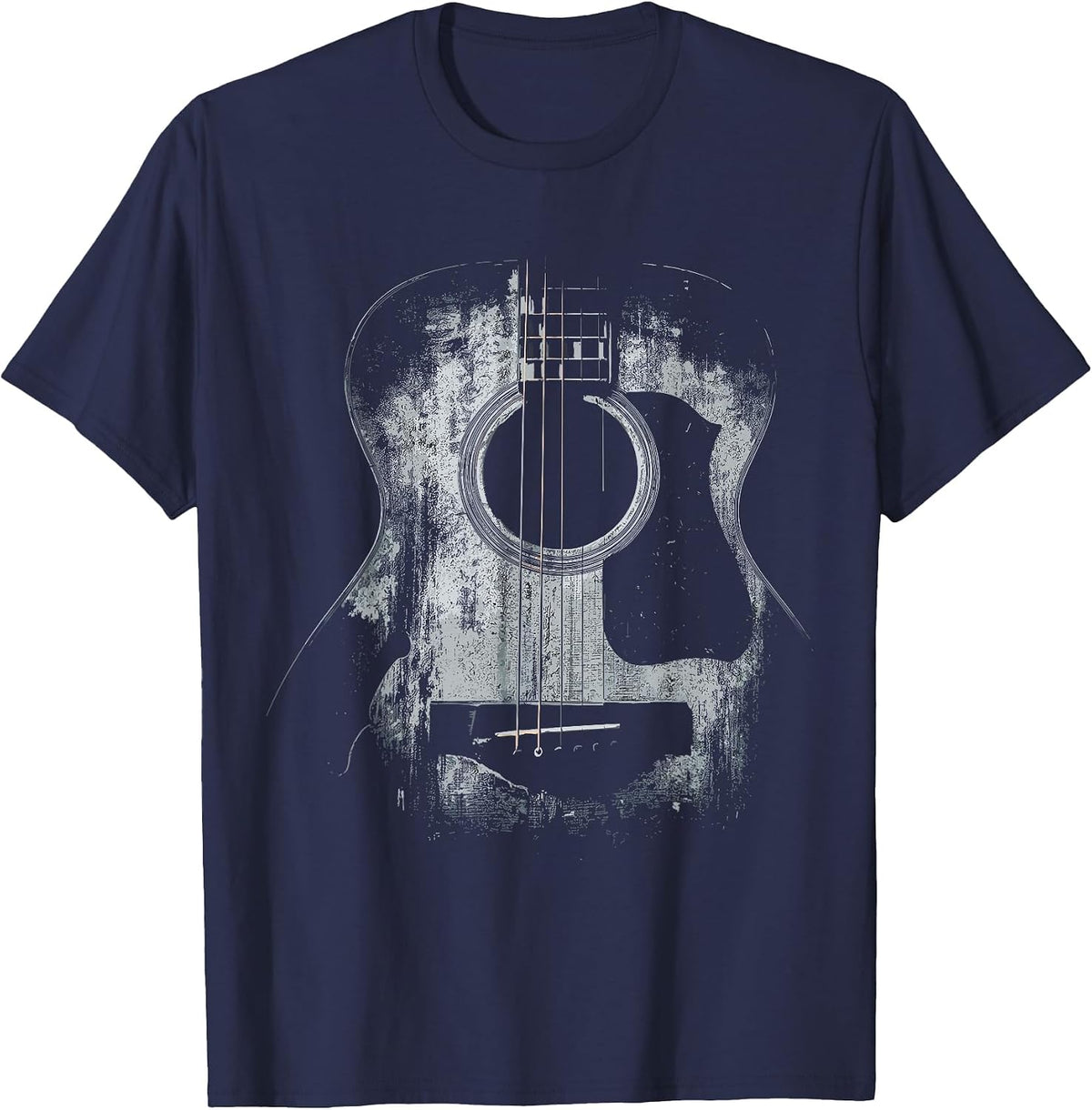 Distressed Acoustic Guitar Player Rock & Roll T-Shirt - Navy Blue