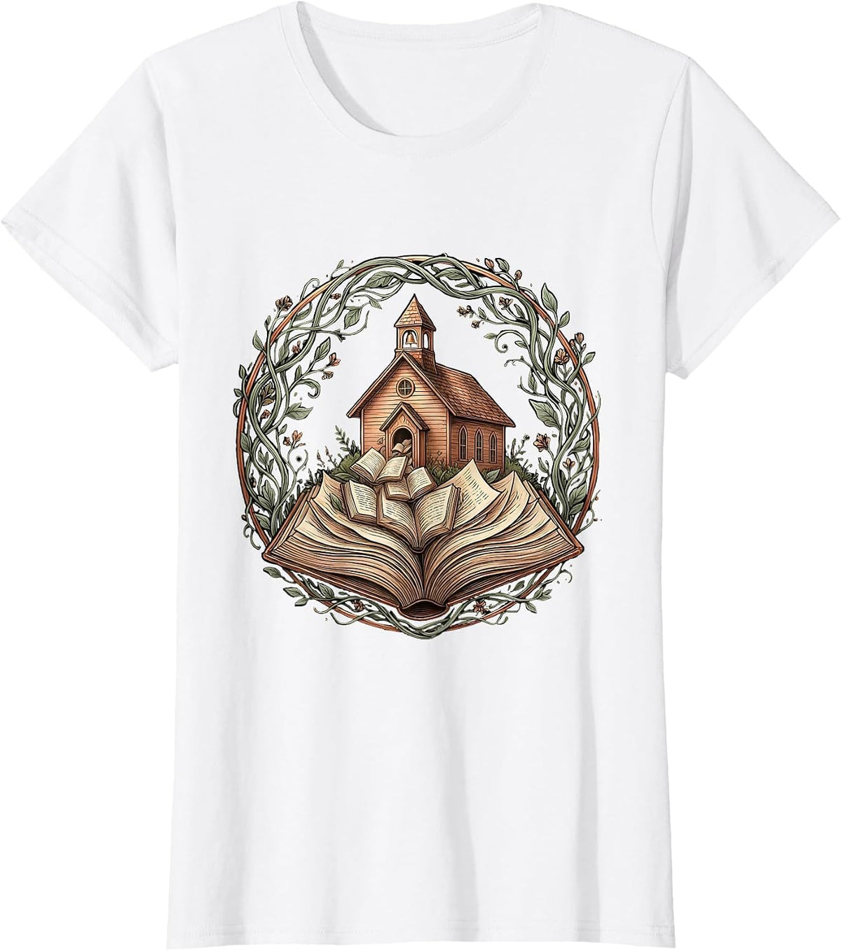 Reading Teacher Vintage Schoolhouse Books Graphic T-Shirt - White