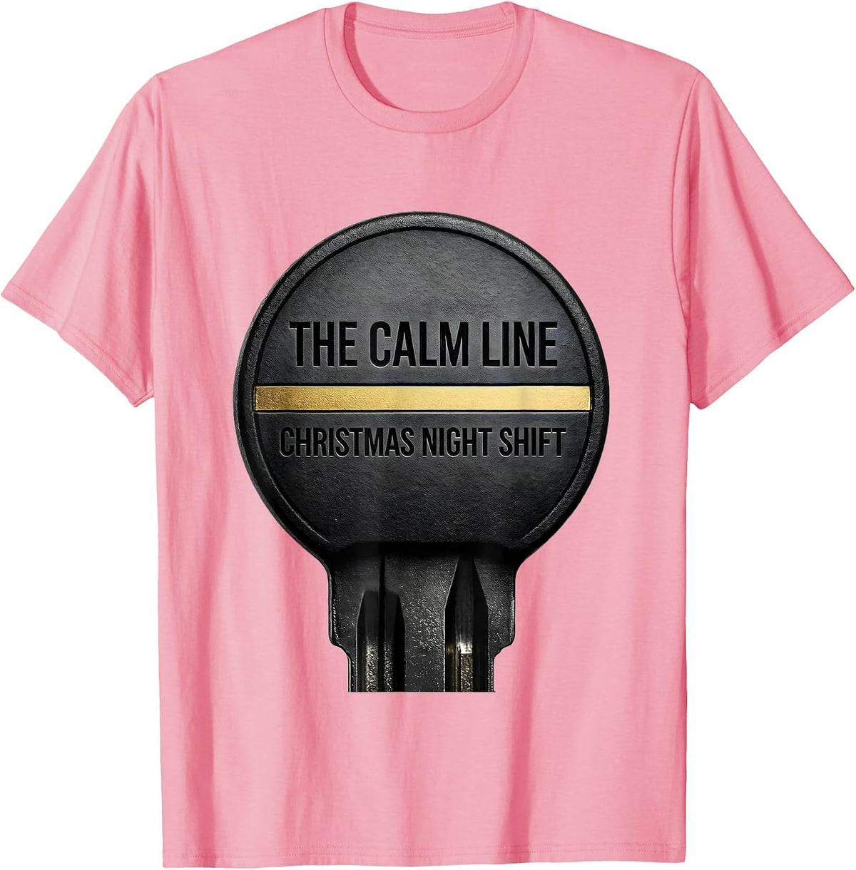 Men's The Calm Line Christmas Night Shift Funny 911 Dispatcher T-Shirt - Pink
