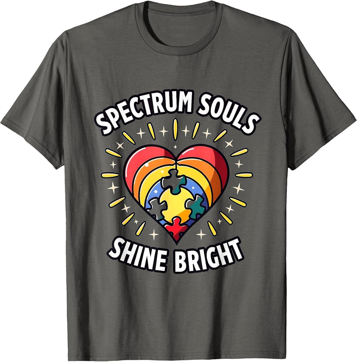 Spectrum Souls Shine Bright Autism Awareness T-Shirt - Asphalt Grey