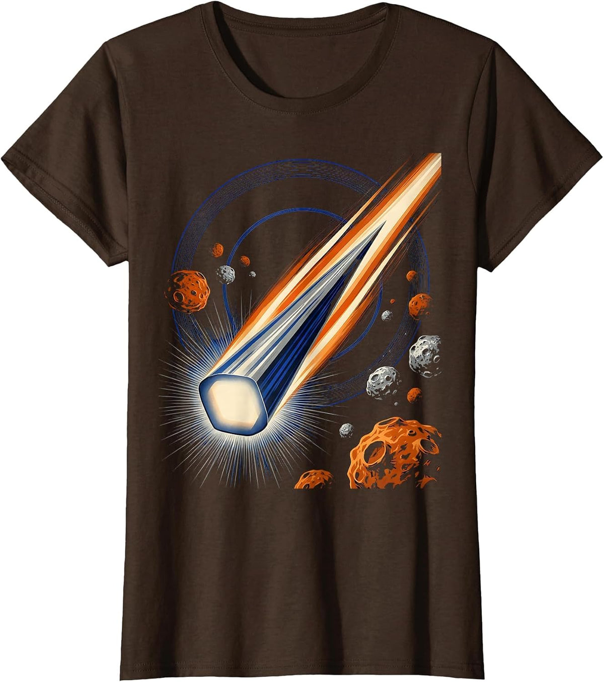 Women's Comet Blazing Through Dense Asteroid Field T-Shirt - Brown