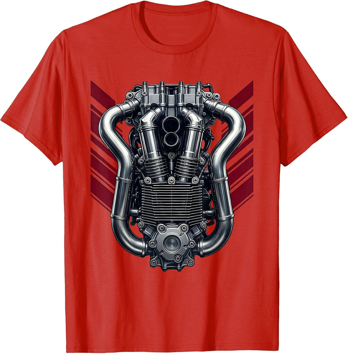 Men's Chrome Dirt Bike Engine Close-Up Graphic T-Shirt - Red