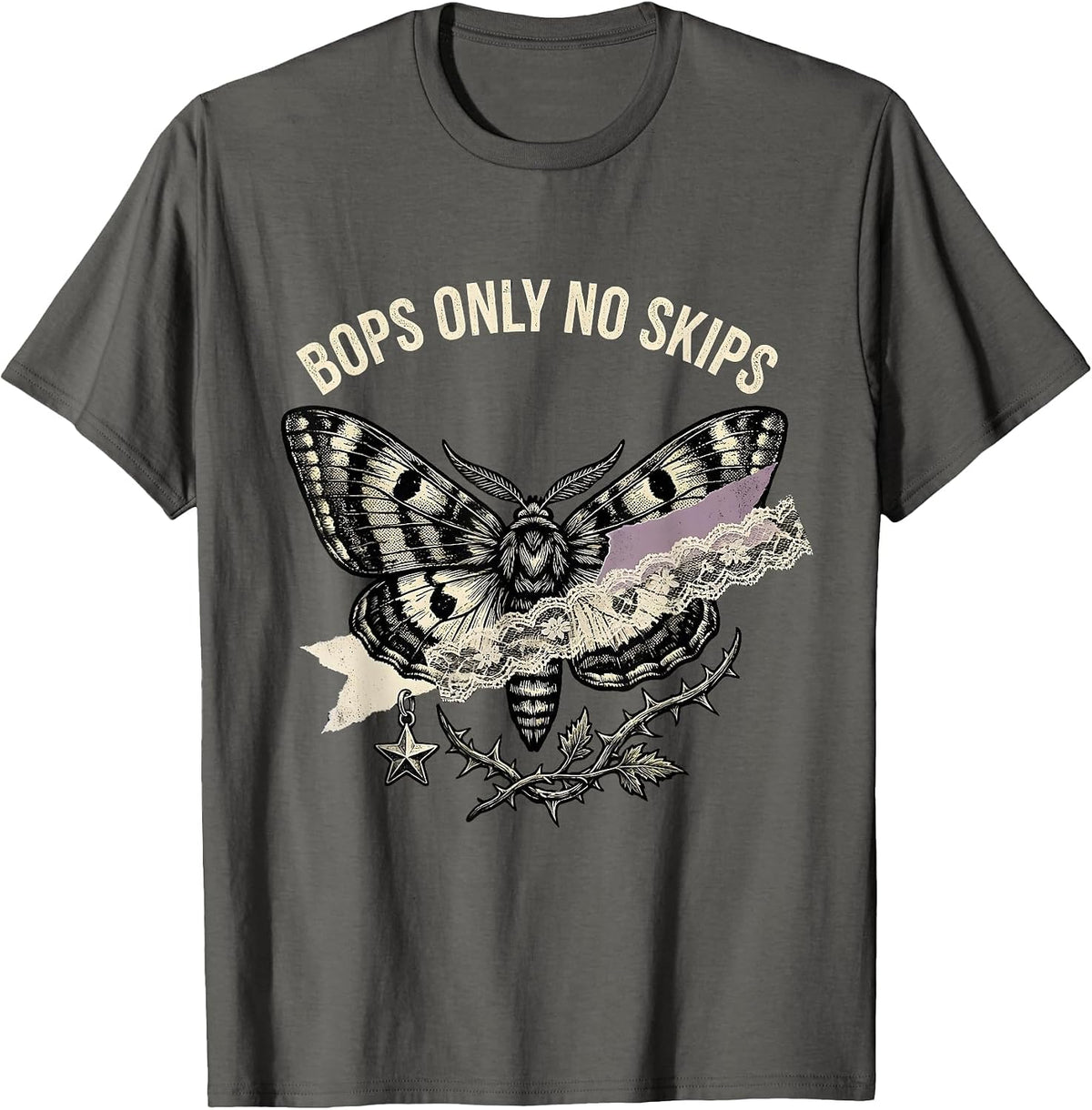 Men's Bops Only No Skips Kpop Music Fan Design T-Shirt - Asphalt Grey