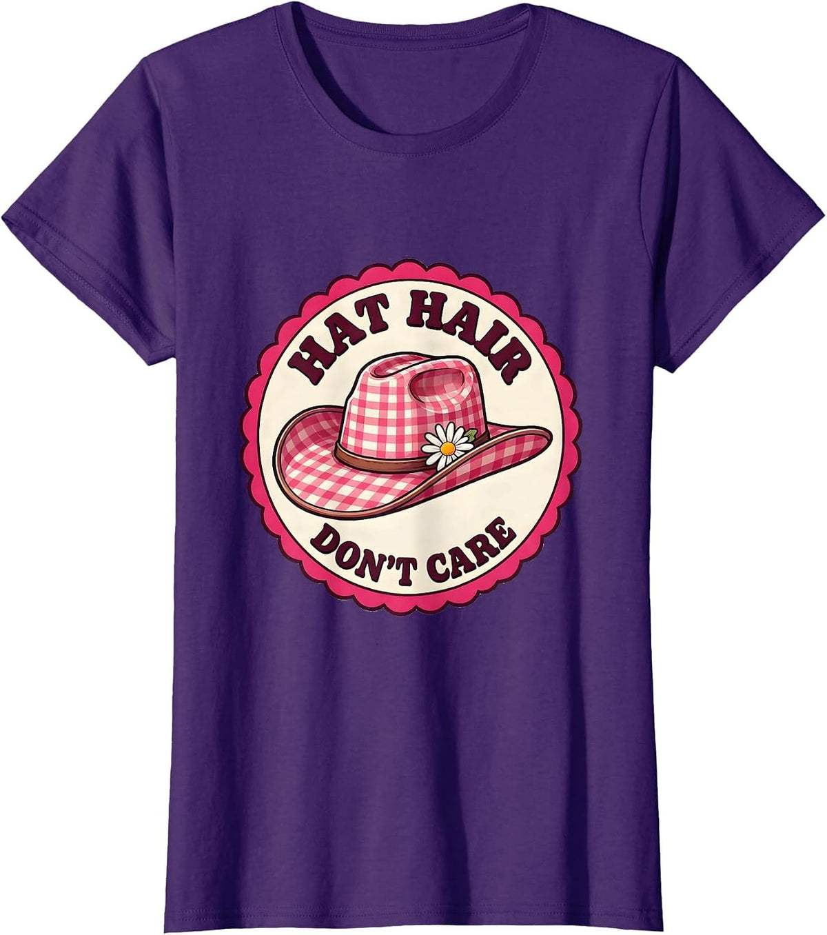 Women's Hat Hair Don't Care Cowgirl Design T-Shirt - Purple