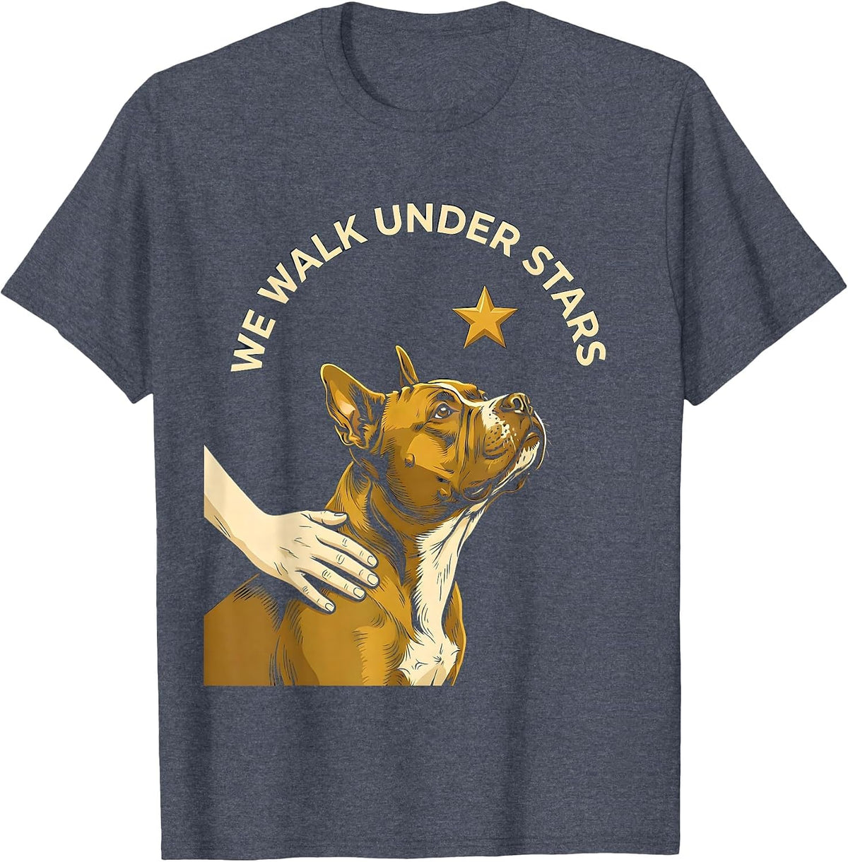 We Walk Under Stars Pitbull Van Gogh Style Starry Night Art T-Shirt - Heather Blue