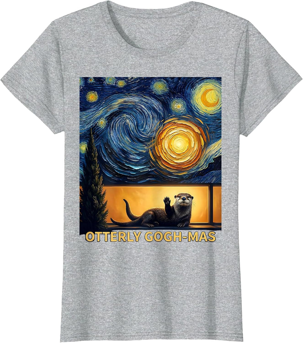 Women's Otterly Gogh-mas Whimsical Van Gogh Art Lover Pet Owner Gift T-Shirt - Heather Grey
