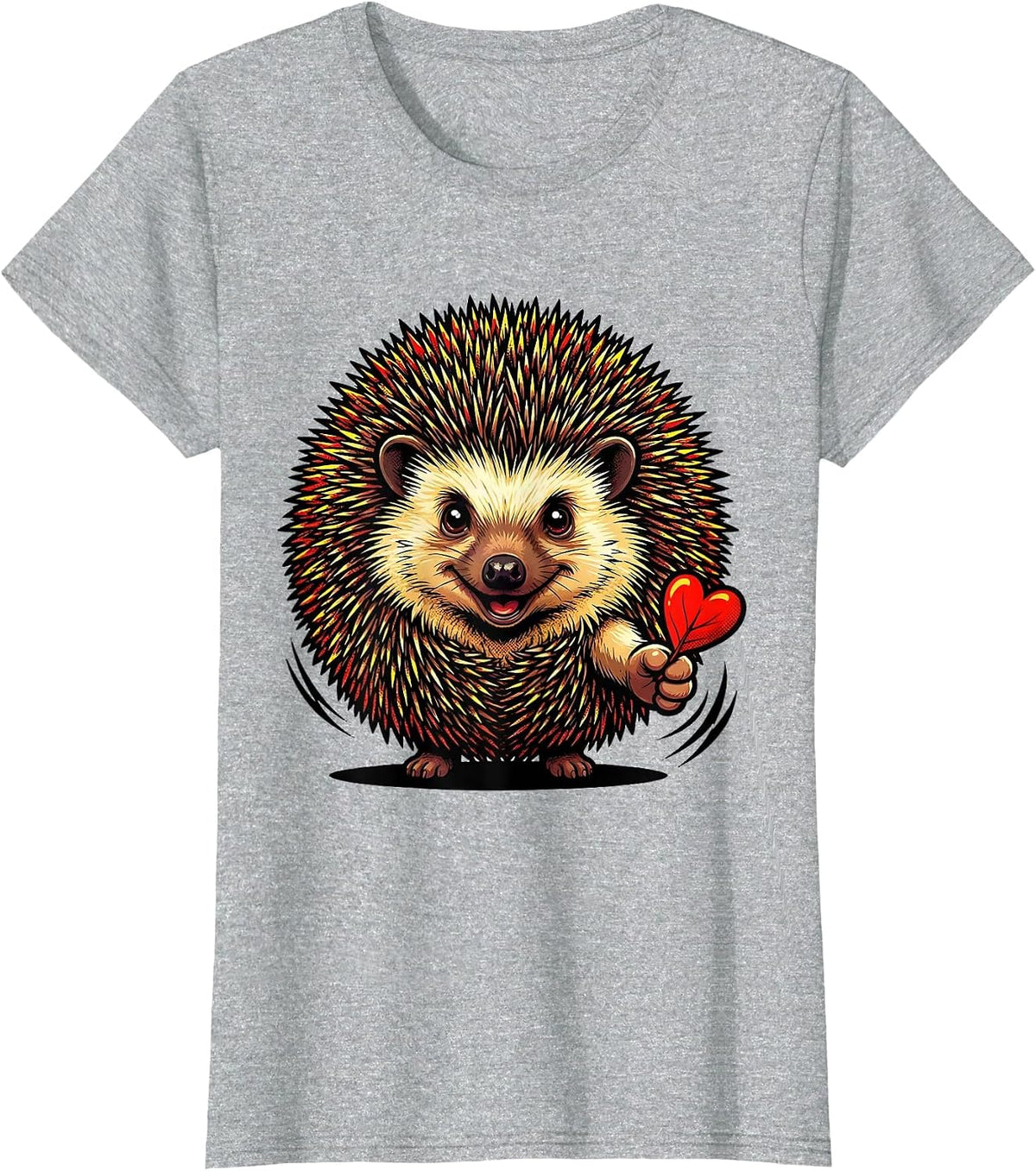 Women's Cheerful Hedgehog Pop Art Cute Animal Lover Gift T-Shirt - Heather Grey