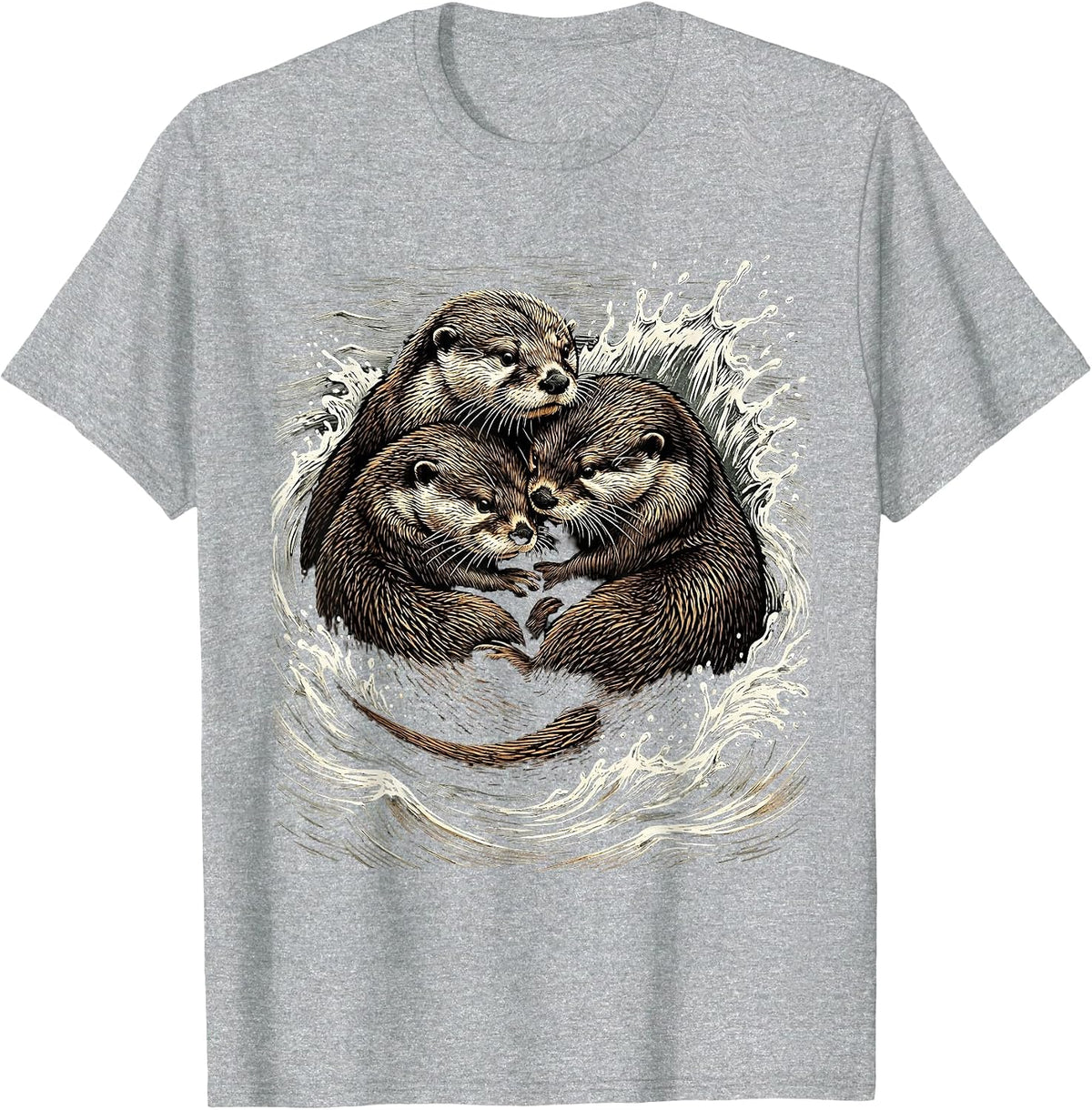 Men's Otter Family in River Current Graphic T-Shirt - Heather Grey