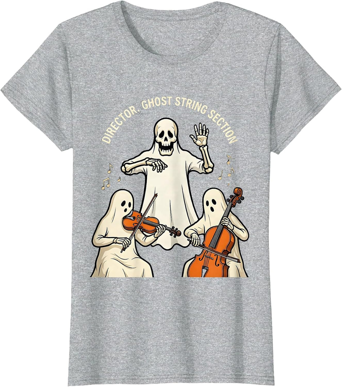 Women's Director Ghost String Section Funny Music Teacher Halloween T-Shirt - Heather Grey