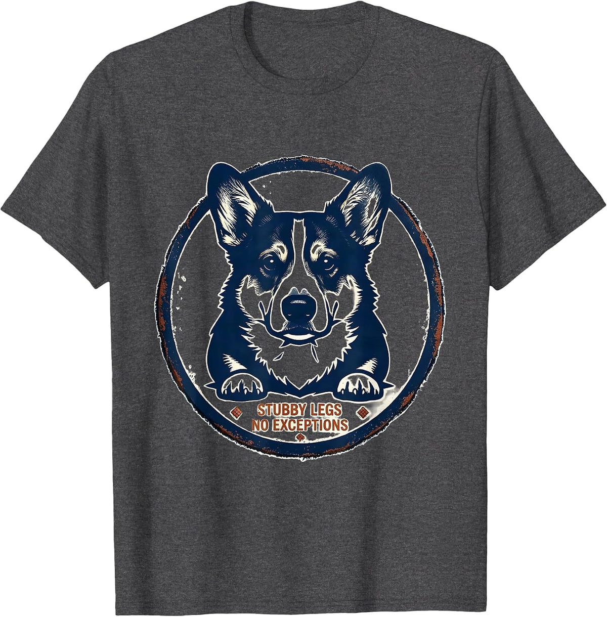 Men's Stubby Legs, No Exceptions Funny Corgi Dog Lover Retro T-Shirt - Dark Heather Grey