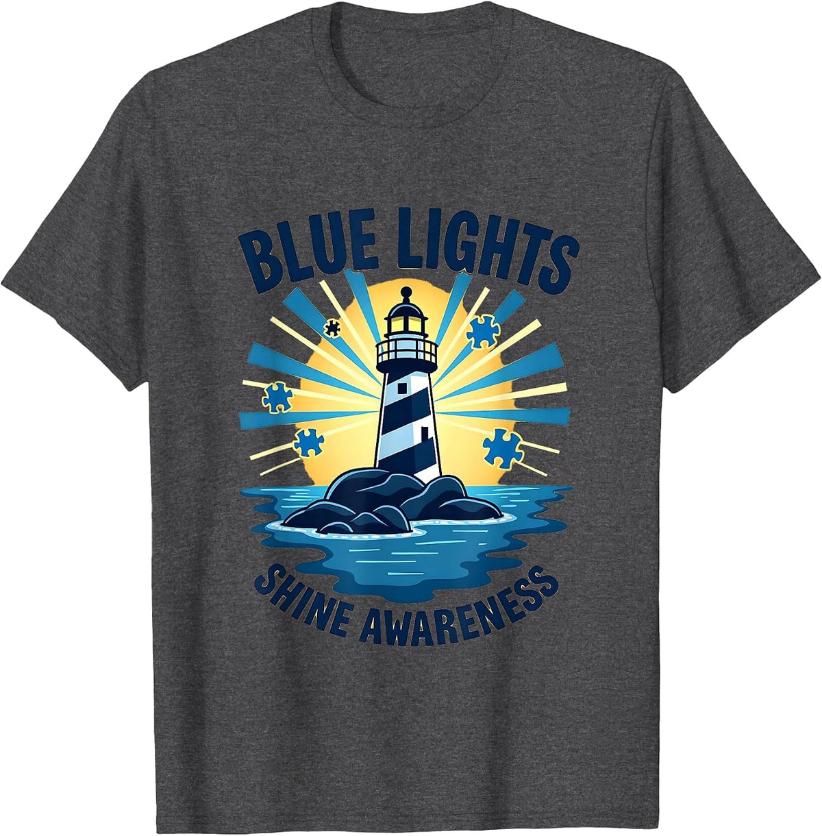 Blue Lights Shine Awareness Autism Support T-Shirt - Dark Heather Grey