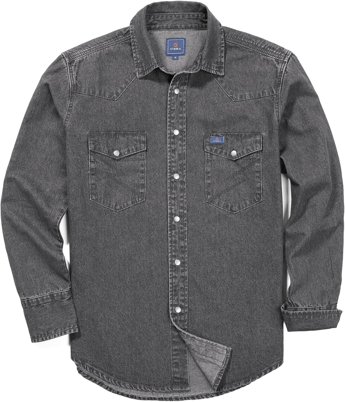 HISEA Men's Denim Shirt Long Sleeve, Button Down Work Shirt, Regular Fit - Stone Washed Grey
