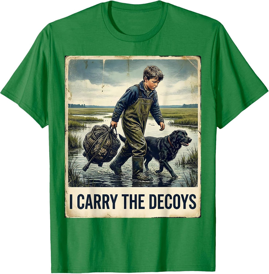 Men's I CARRY THE DECOYS Vintage Funny Waterfowl Hunter Retriever T-Shirt - Kelly Green
