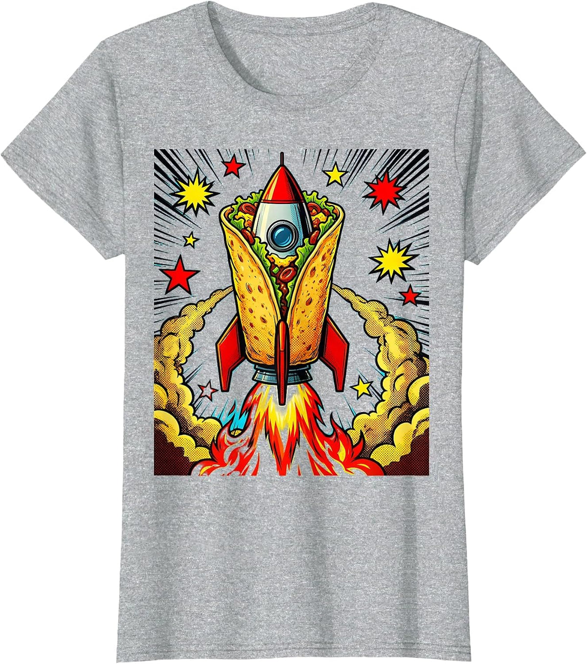 Women's Taco Rocket Launch Into Space Graphic T-Shirt - Heather Grey