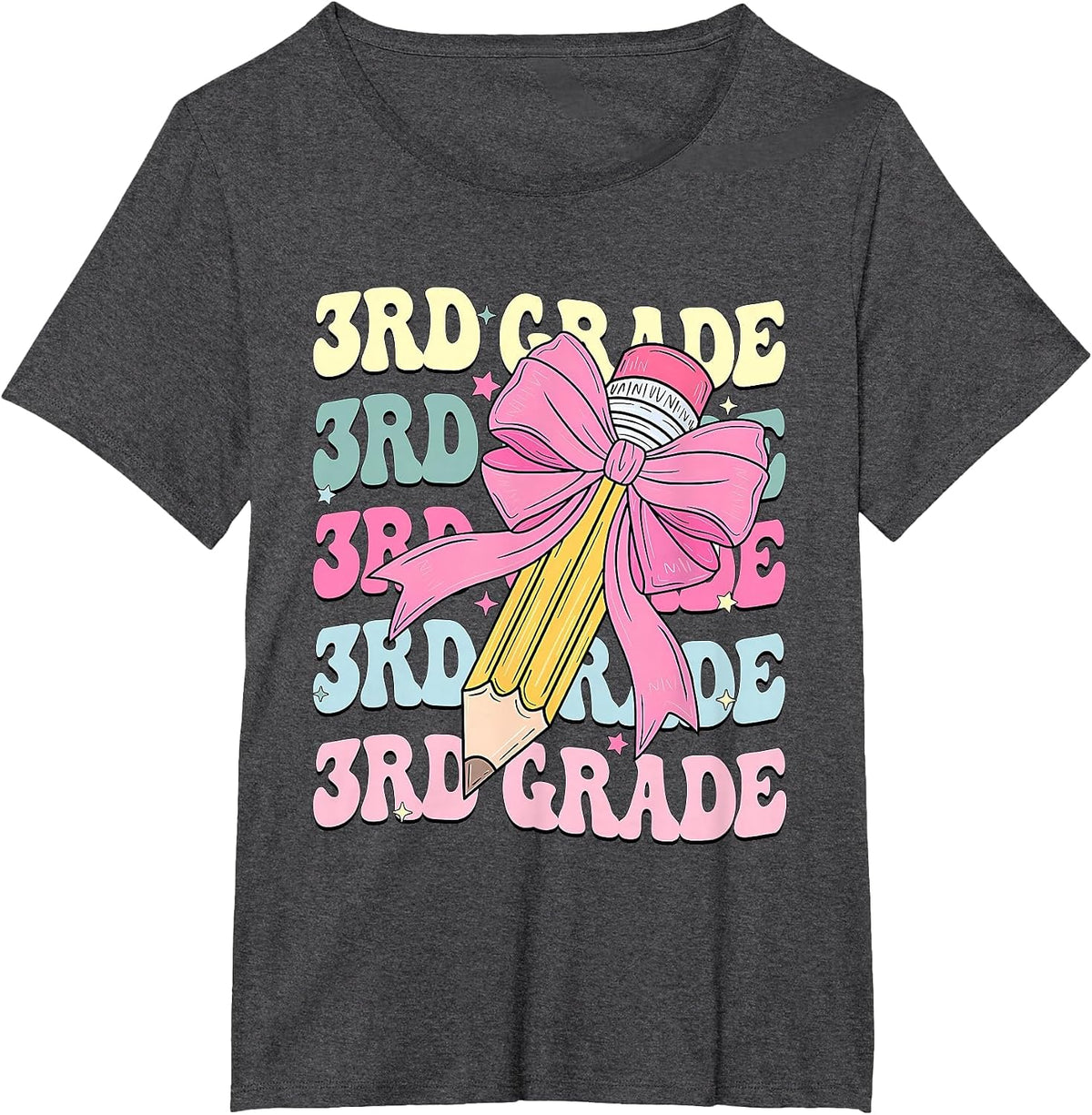 3rd Grade Girls Coquette Bow Back to School Third Grade T-Shirt - Dark Heather Grey