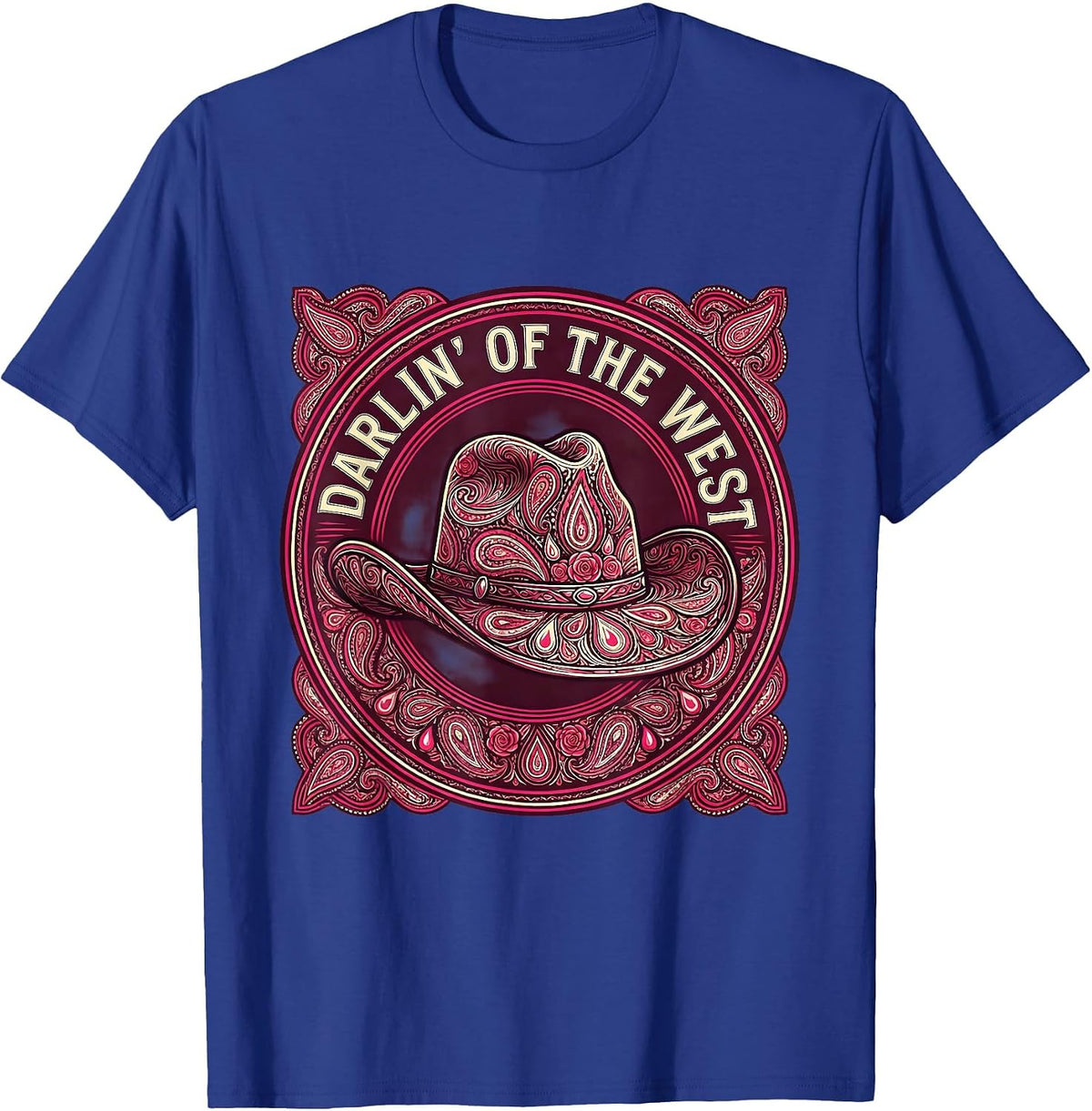 Men's Pink Cowgirl Darlin' of the West Design T-Shirt - Royal Blue