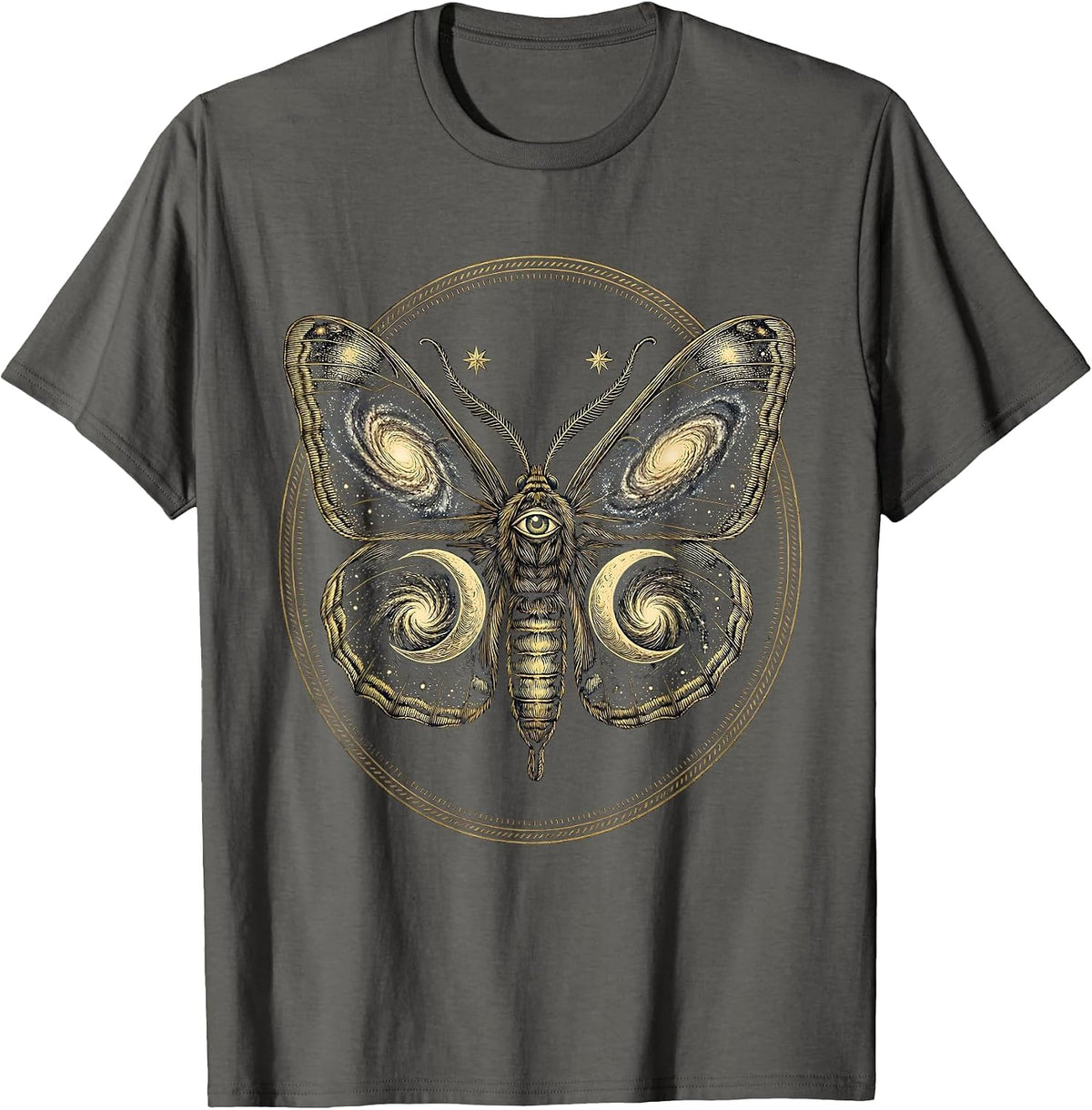 Men's Cosmic Moth Spiral Galaxy Wings Illustration T-Shirt - Asphalt Grey