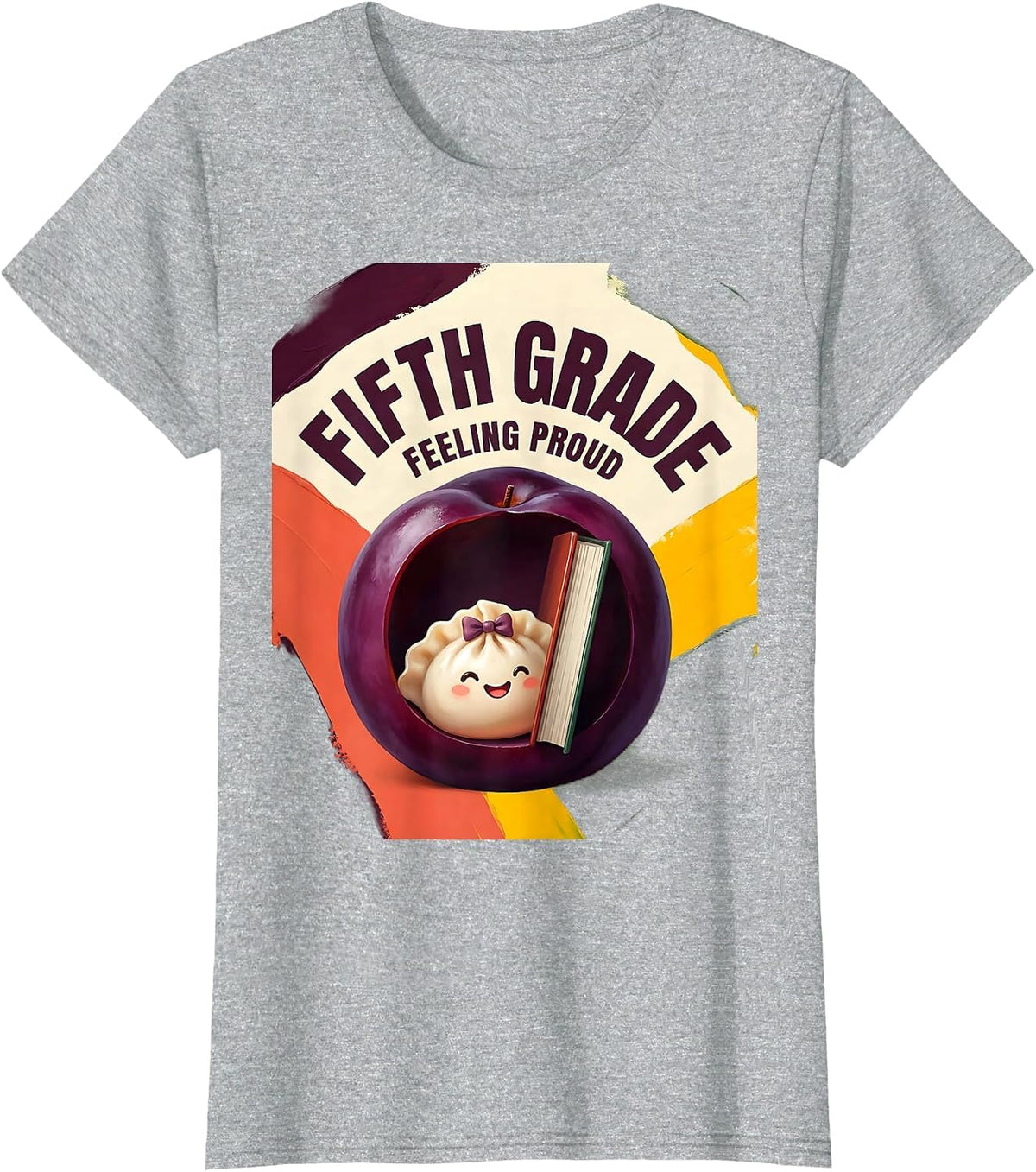 Fifth Grade Feeling Proud Cute Kawaii Dumpling Back T-Shirt - Heather Grey