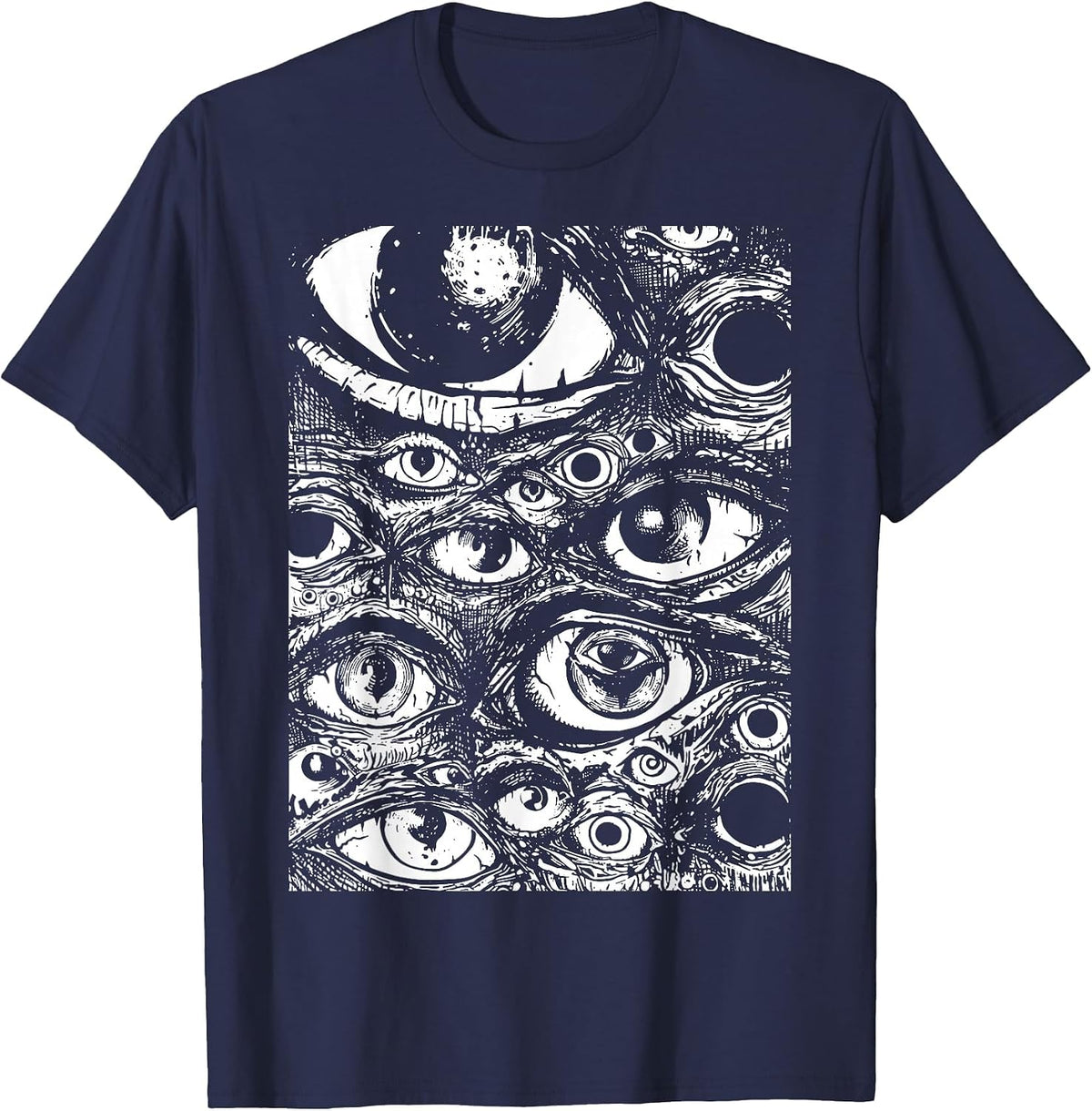 Weirdcore Grunge Eyeballs Gothic Occult Pastel Goth Horror T-Shirt - Navy Blue
