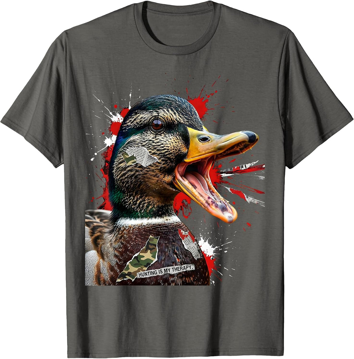 Duck Camo Hunting Is My Therapy Design T-Shirt - Asphalt Grey