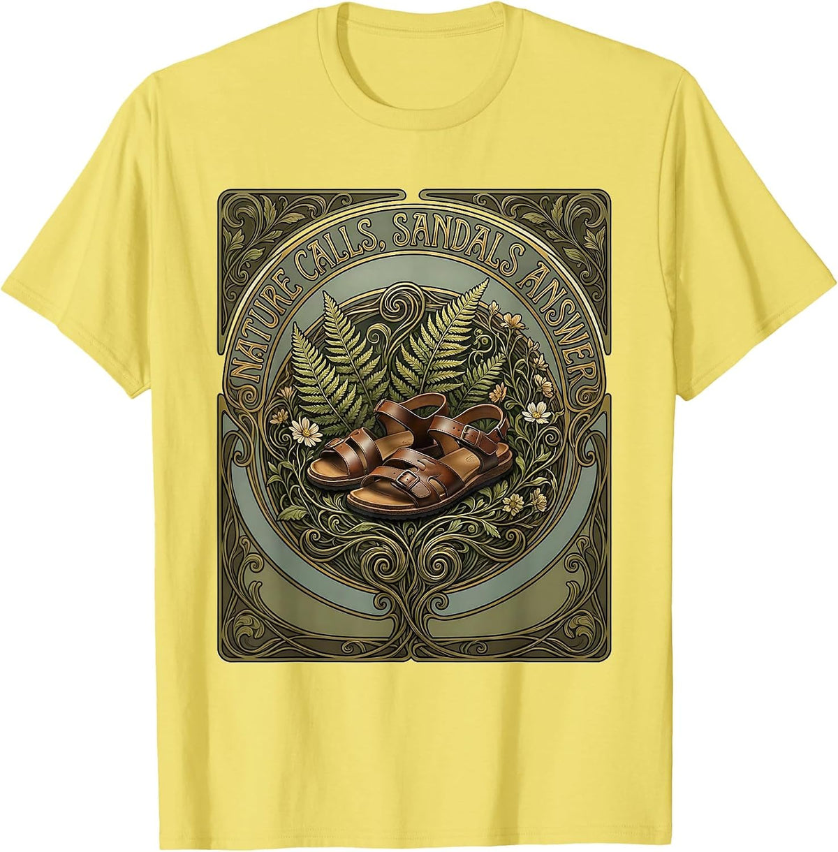 Men's Nature Calls Sandals Answer Outdoor Adventure Design T-Shirt - Lemon Yellow