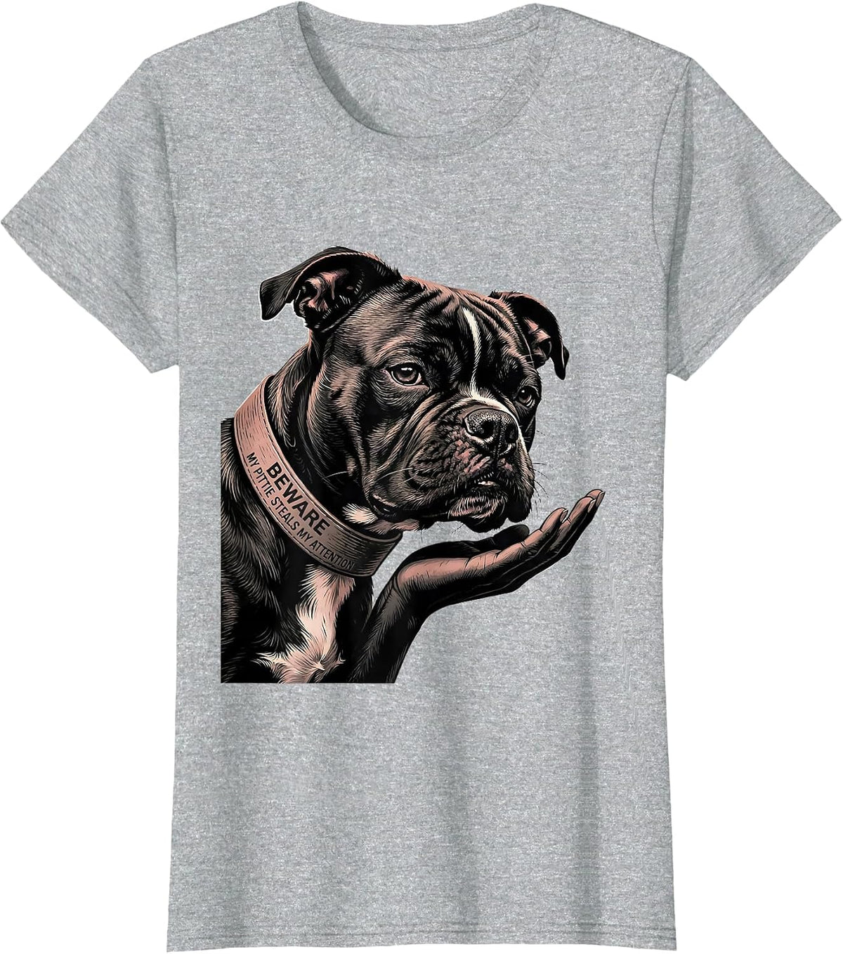 Beware, My Pittie Steals My Attention Funny Pitbull Dog T-Shirt - Heather Grey