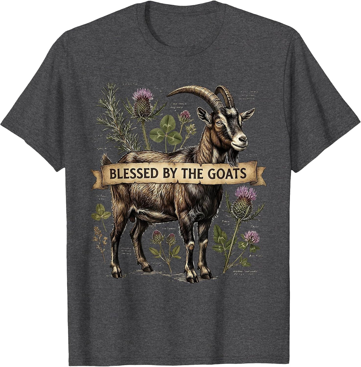 Blessed by the Goats Funny Goat Lover Design T-Shirt - Dark Heather Grey
