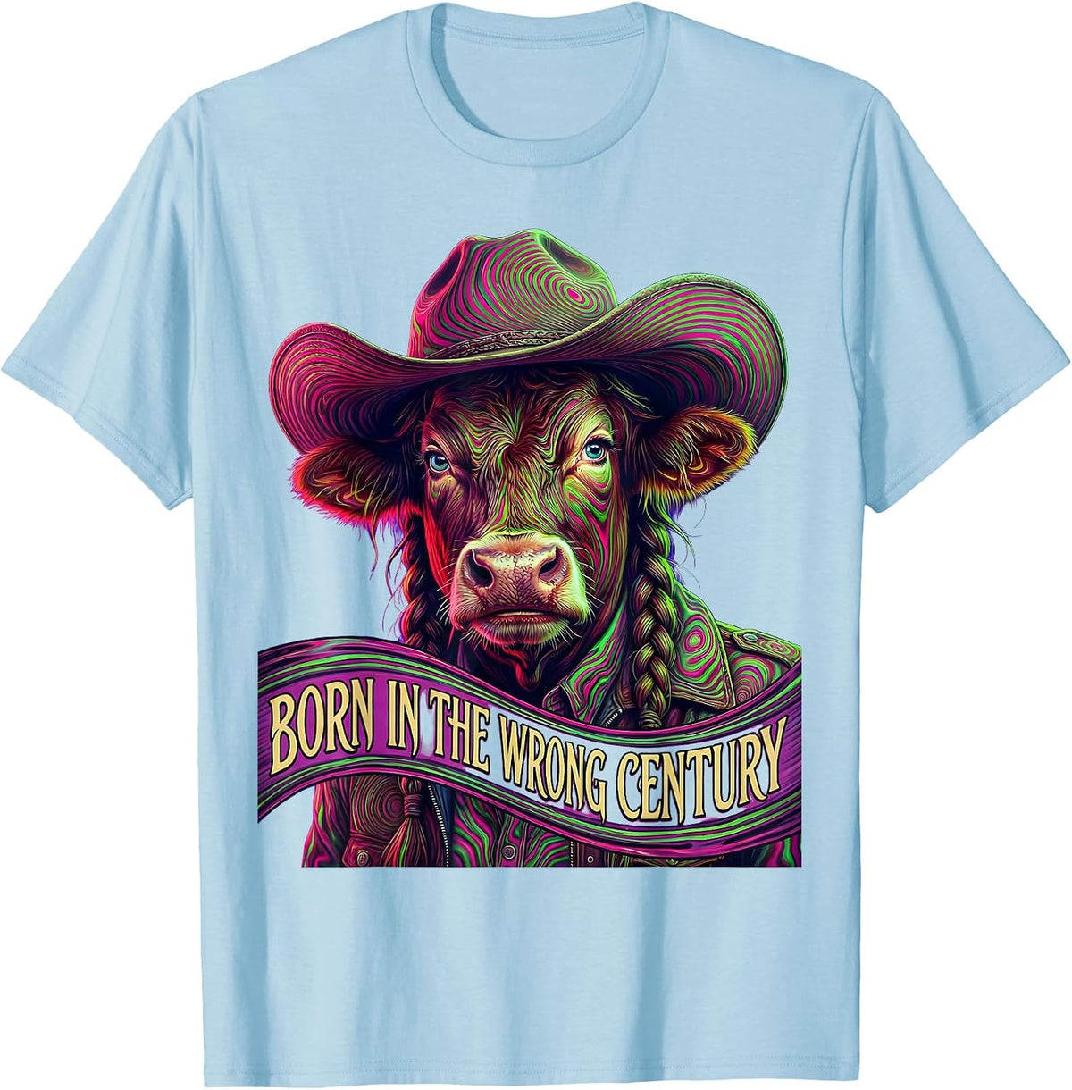 Men's Born in the Wrong Century Cowboy Design T-Shirt - Baby Blue