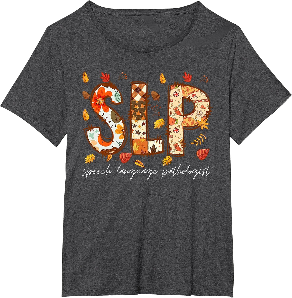 Retro SLP Pumpkin Fall Autumn Speech Therapist Tee T-Shirt - Dark Heather Grey