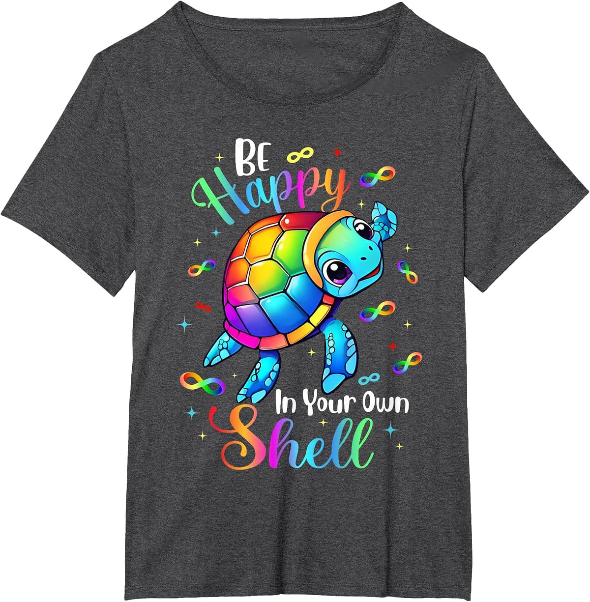 Rainbow Turtle Be Happy in Your Own Shell Autism Awareness T-Shirt - Dark Heather Grey