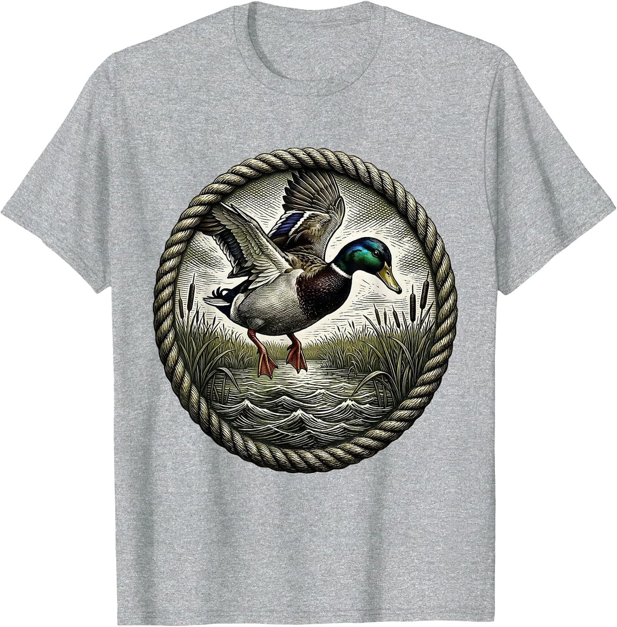 Men's Mallard Duck Descending Camo Hunting Design T-Shirt - Heather Grey