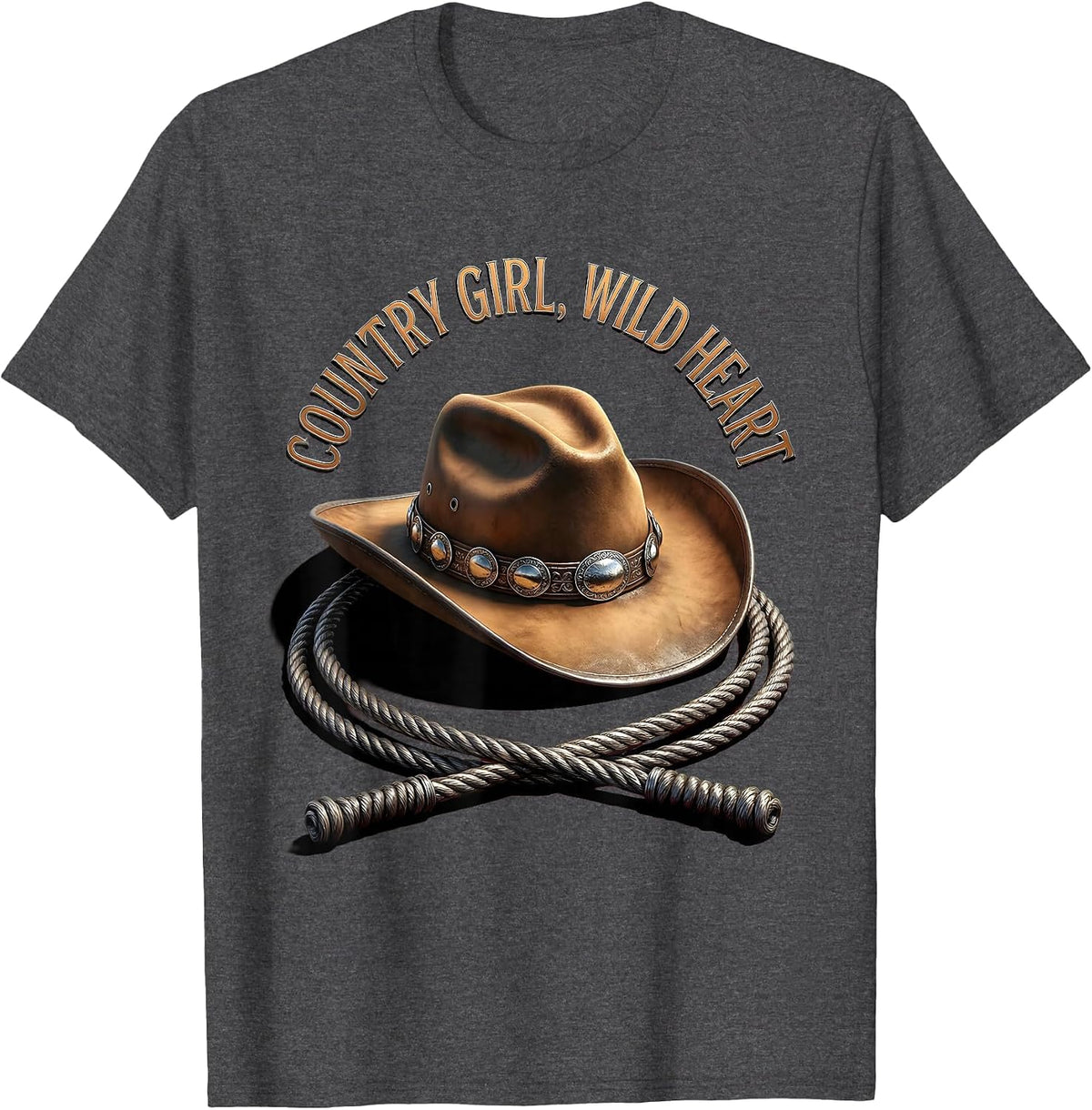 Country Girl Wild Heart Cowgirl Design T-Shirt - Dark Heather Grey