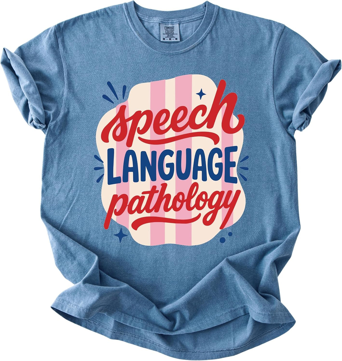 FITIN Speech Language Pathology T-Shirt, Retro SLP Typography Graphic Tee - Blue Jean