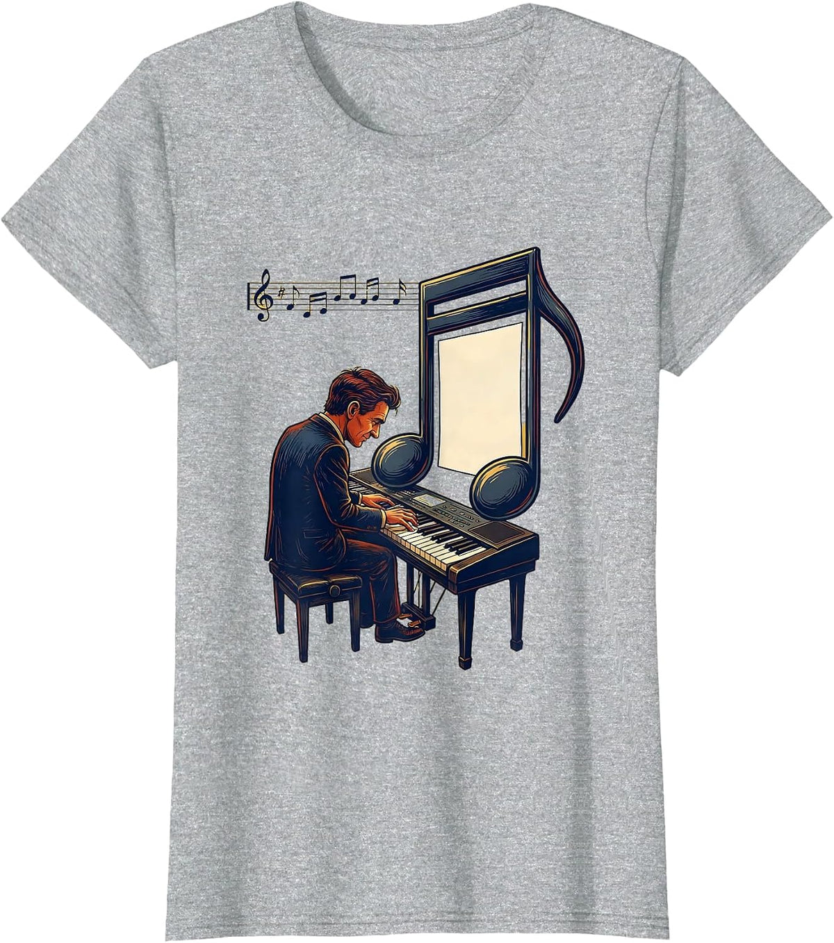 Women's Pianist Eighth Note Memo Humor Music Lover Gift T-Shirt - Heather Grey