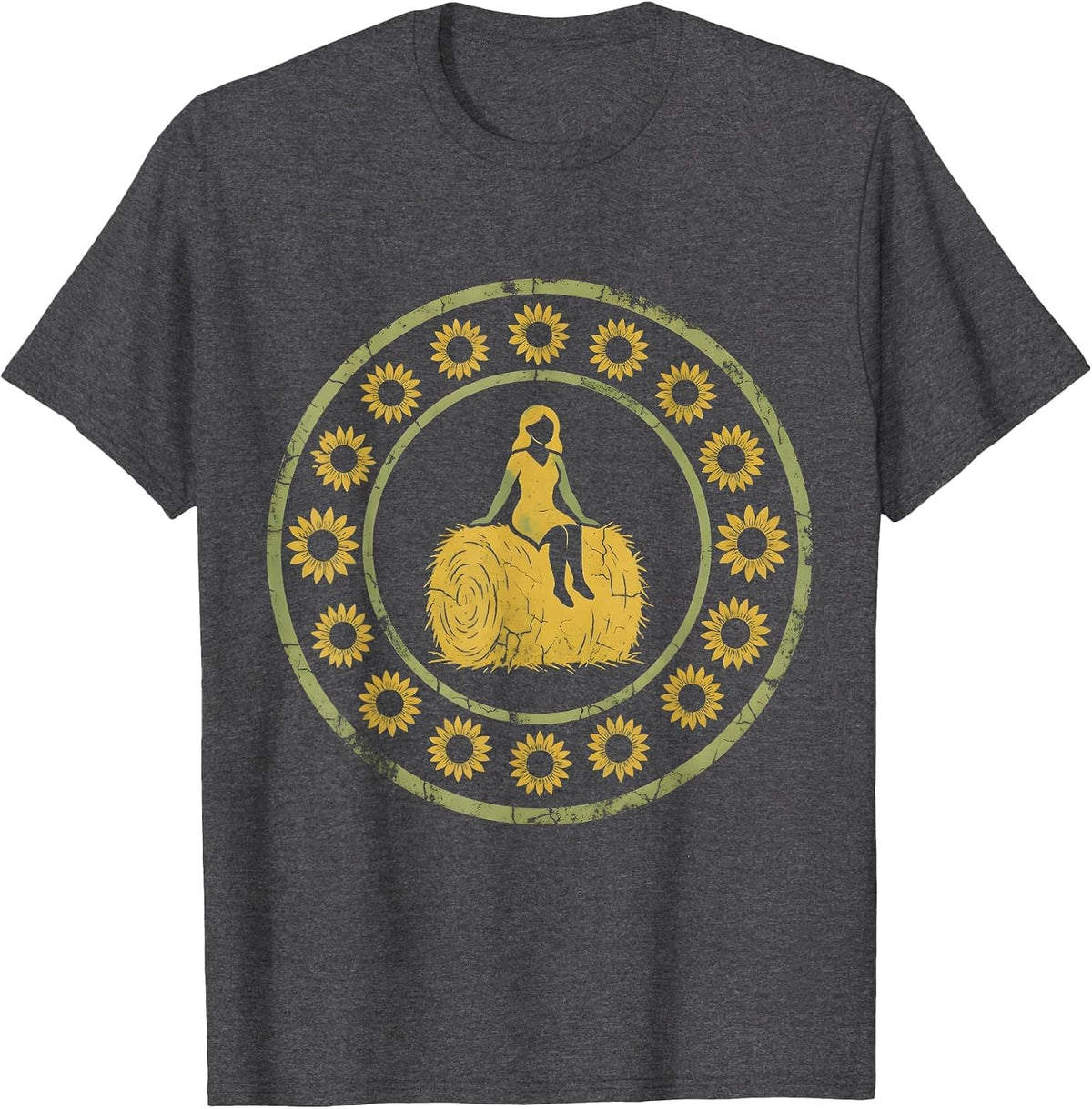 Country Girl Denim Cutoffs Hay Bale Illustration T-Shirt - Dark Heather Grey