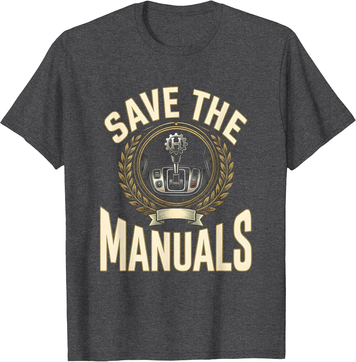 Save The Manuals Gear Shifter Design T-Shirt - Dark Heather Grey