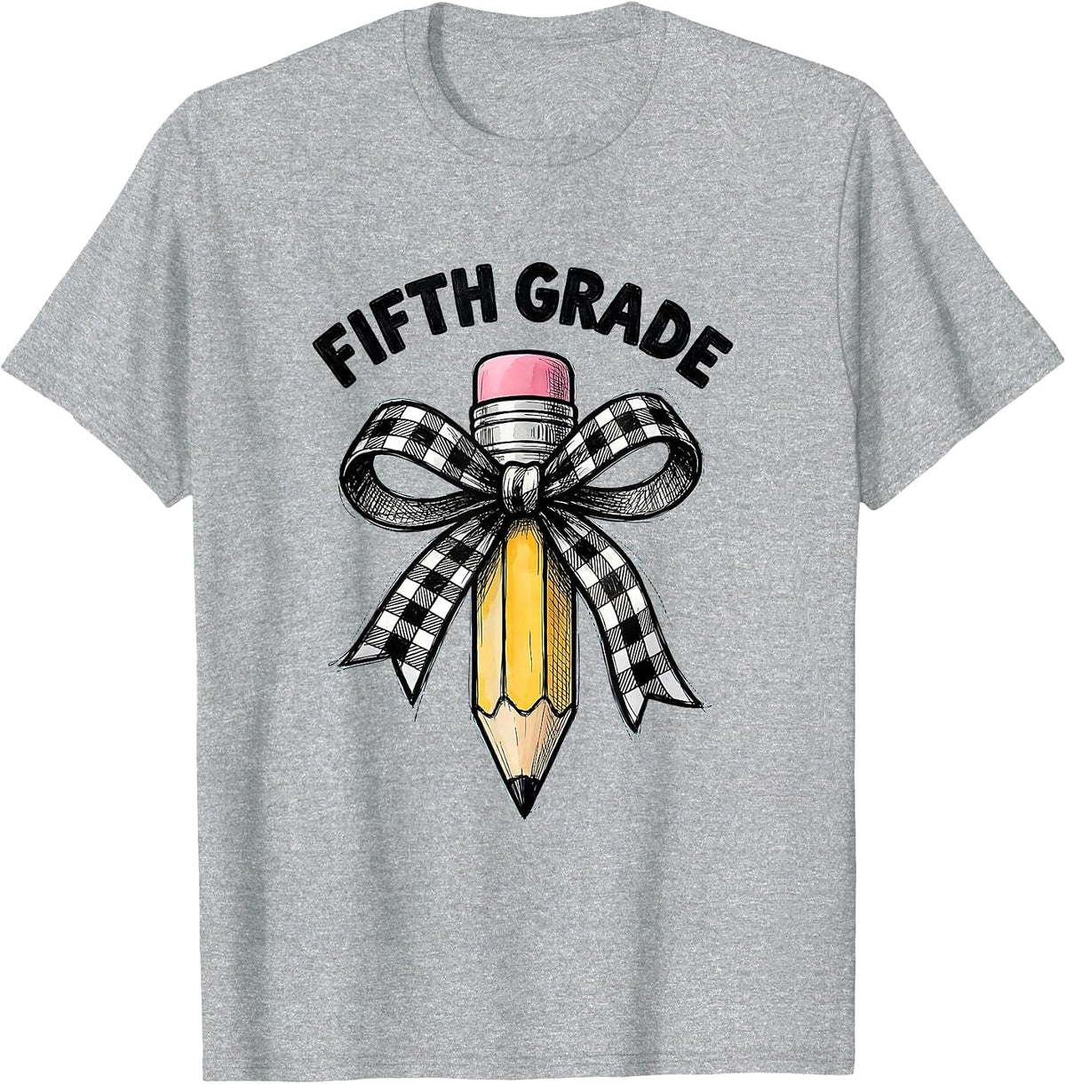 Men's Fifth Grade Cute Coquette Bow Pencil Back To School Gift T-Shirt - Heather Grey