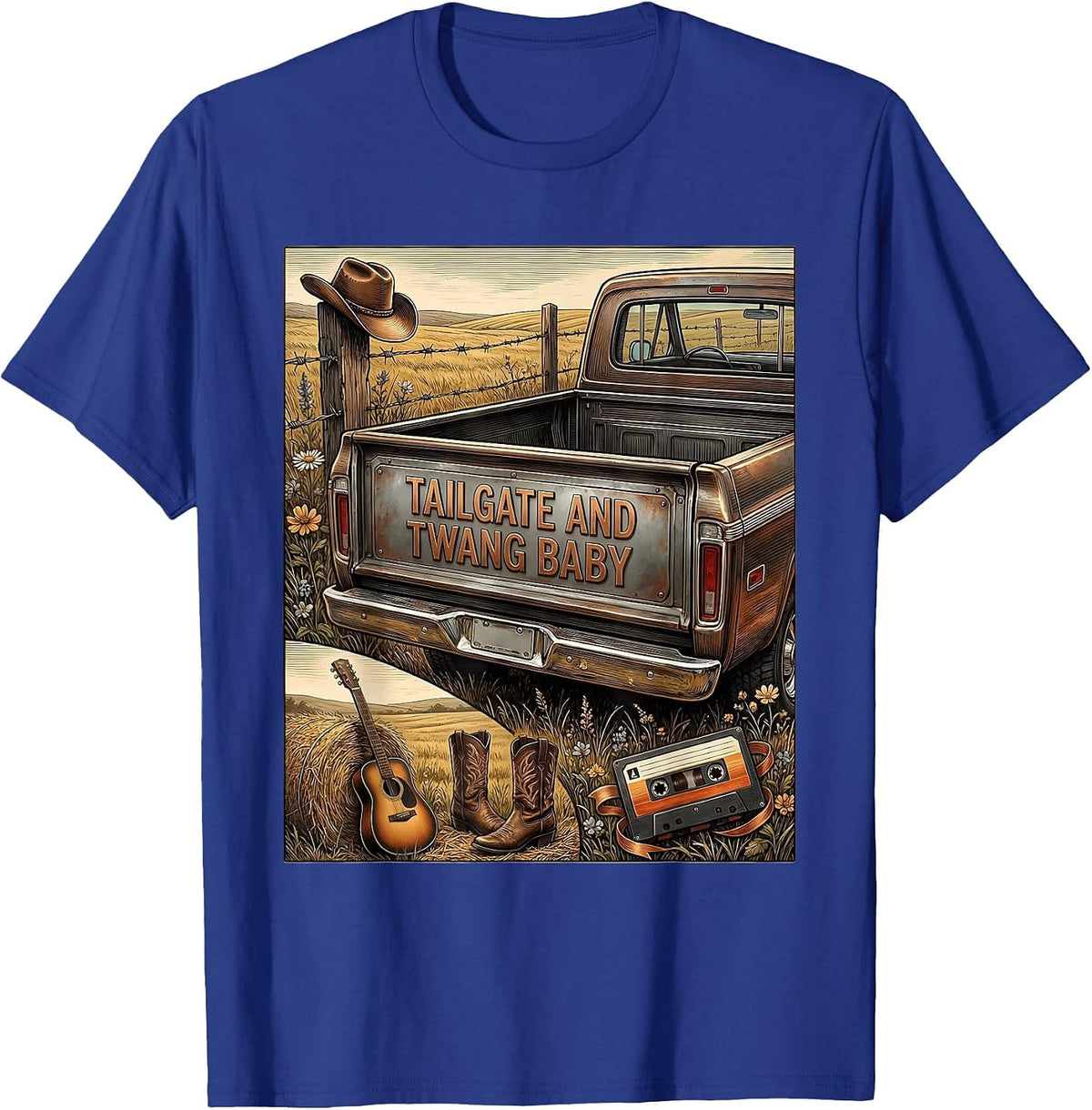 Tailgate And Twang Baby 90s Country Design T-Shirt - Royal Blue