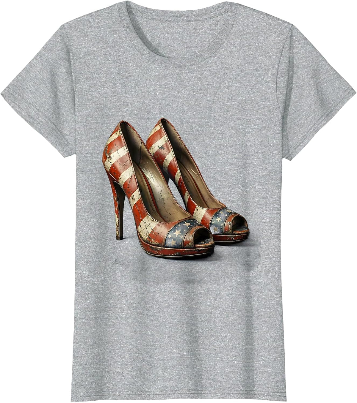 Patriotic High Heels American Flag Design T-Shirt - Heather Grey