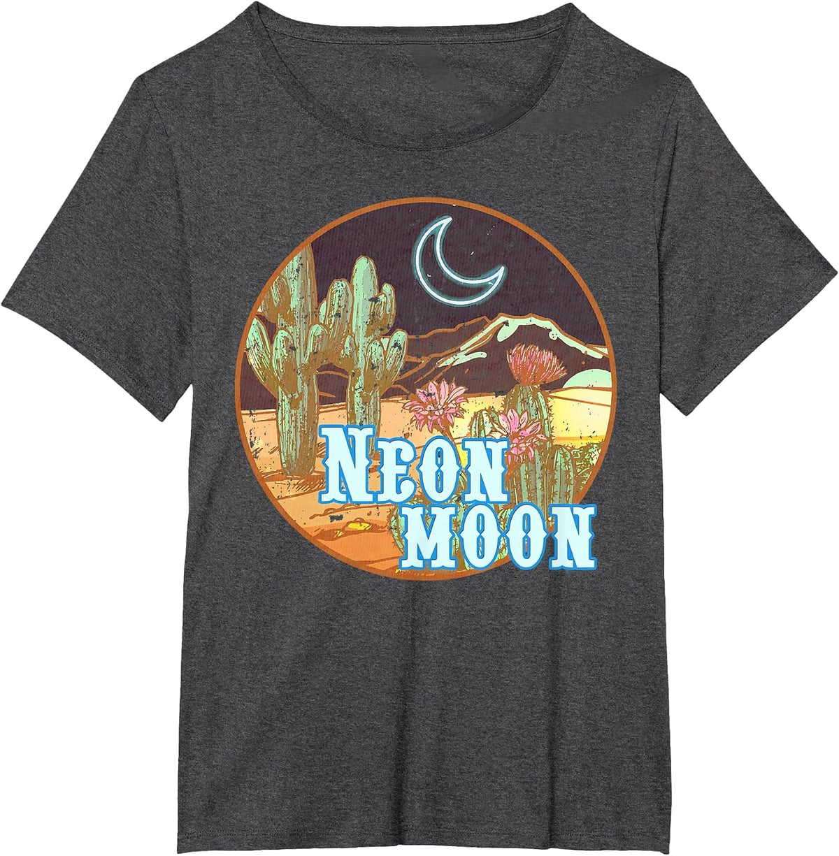 Western 90's Country Music Neon Moon Country Cowgirl Cowboy T-Shirt - Dark Heather Grey
