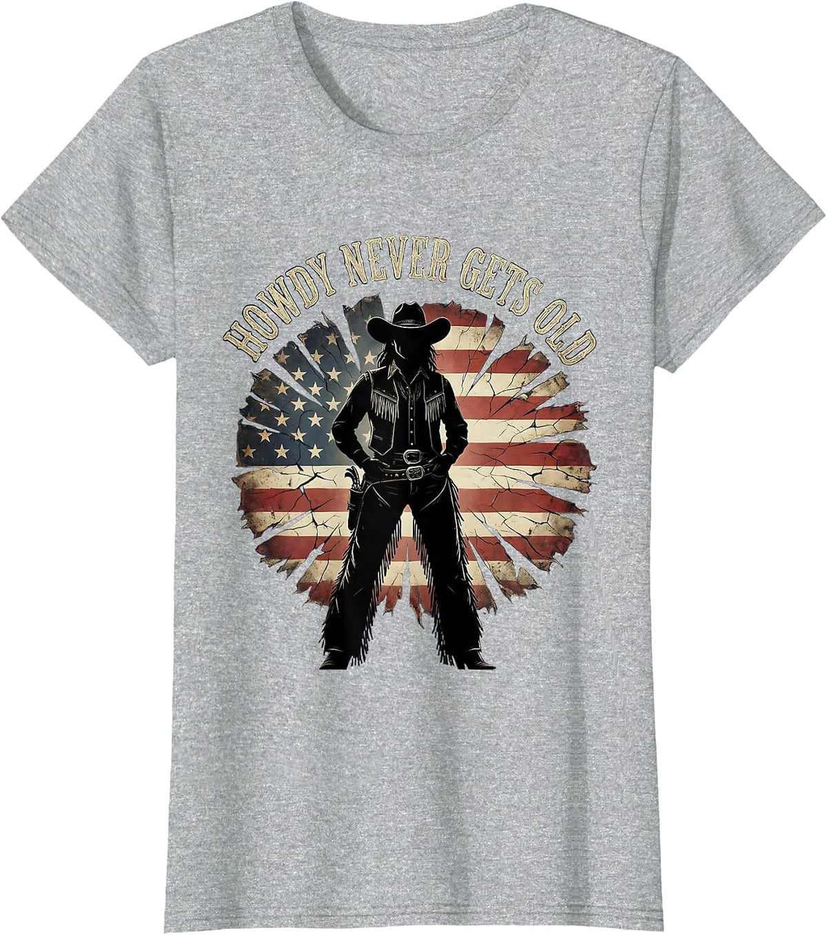 Women's Howdy Never Gets Old Western Graphic Design T-Shirt - Heather Grey