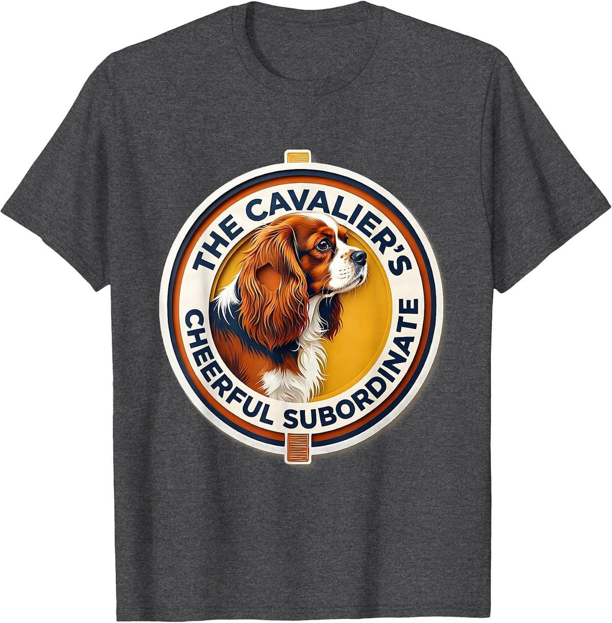 Men's The Cavalier's Cheerful Subordinate Paper-Cutout Dog Owner T-Shirt - Dark Heather Grey