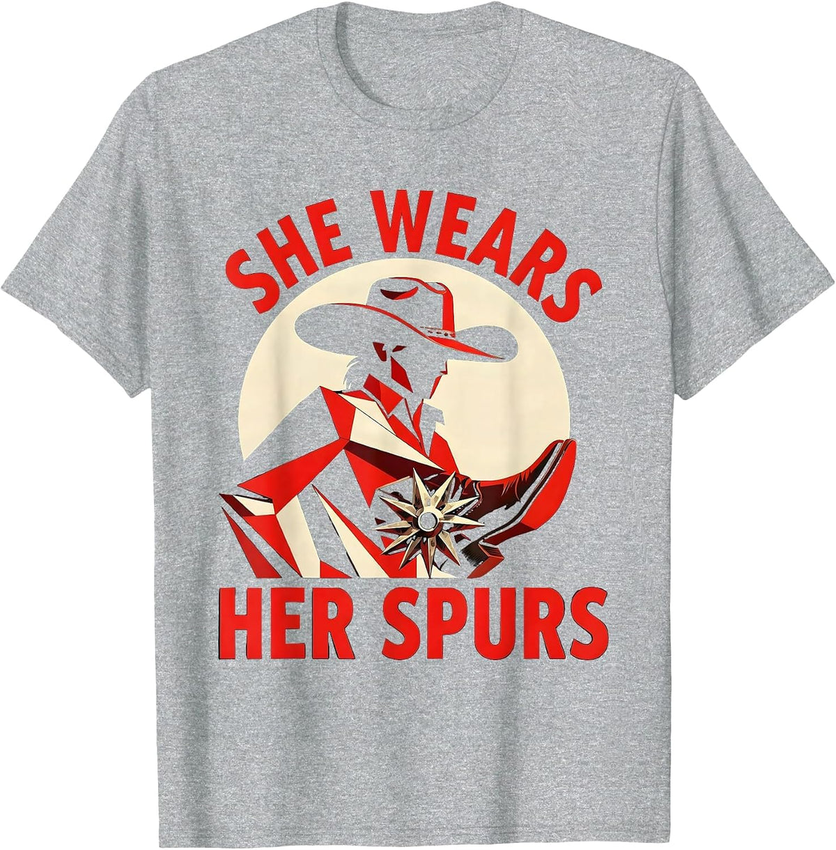 Men's She Wears Her Spurs Cowgirl Western Design T-Shirt - Heather Grey
