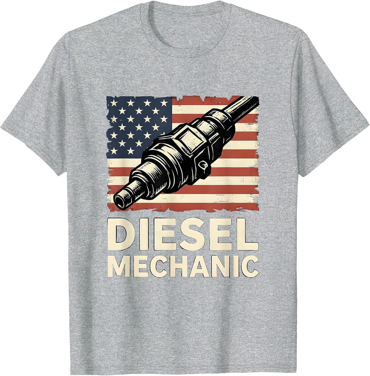 Men's Diesel Mechanic Stencil Graphic Patriotic American Flag T-Shirt - Heather Grey