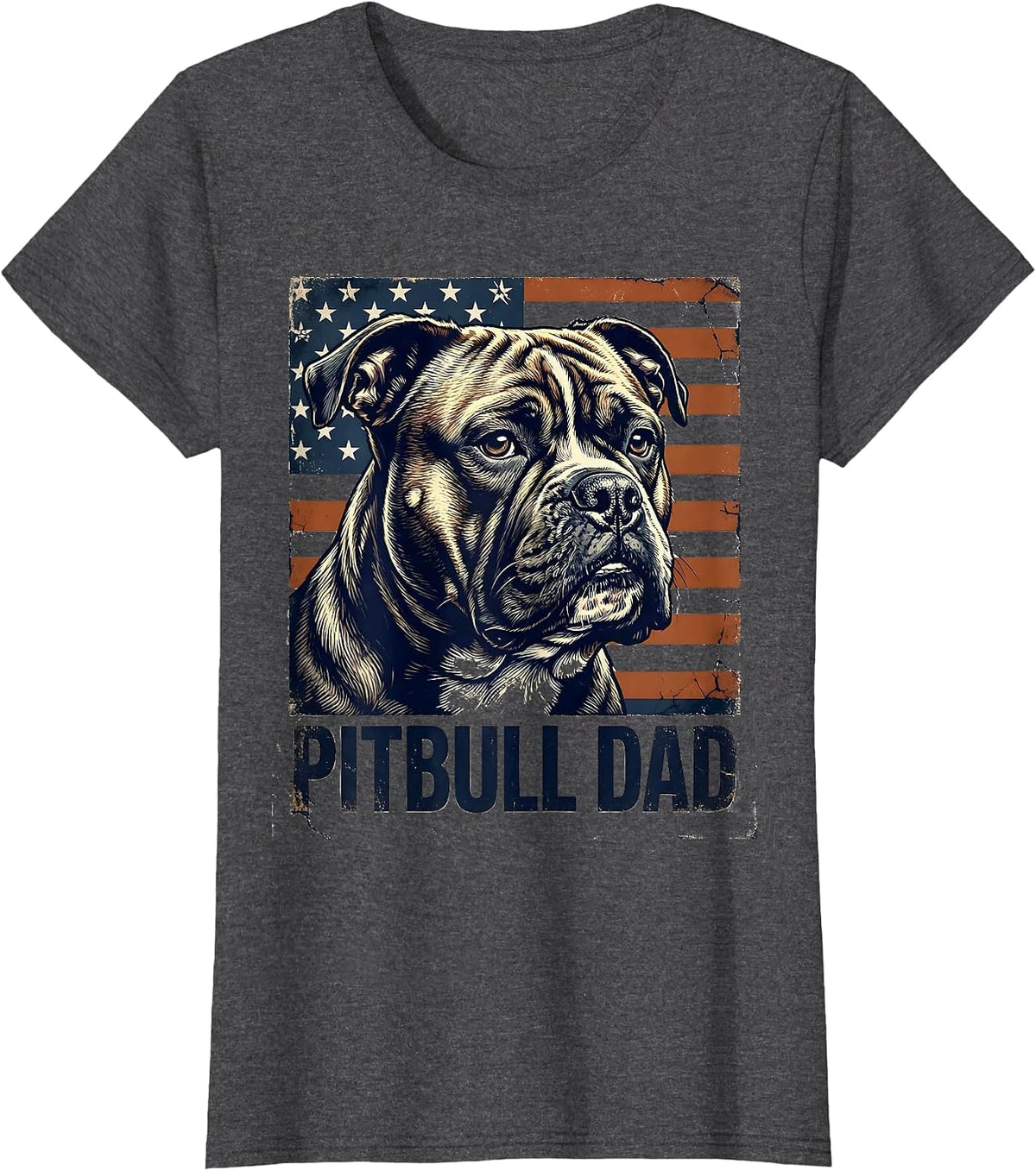 Women's Pitbull Dad Vintage Patriotic Dog Breed Dad Pride 4th T-Shirt - Dark Heather Grey