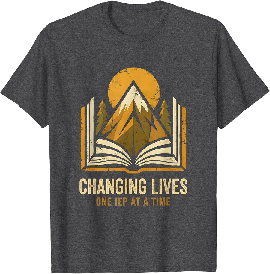 Men's Changing Lives One IEP At A Time Sped Teacher T-Shirt - Dark Heather Grey