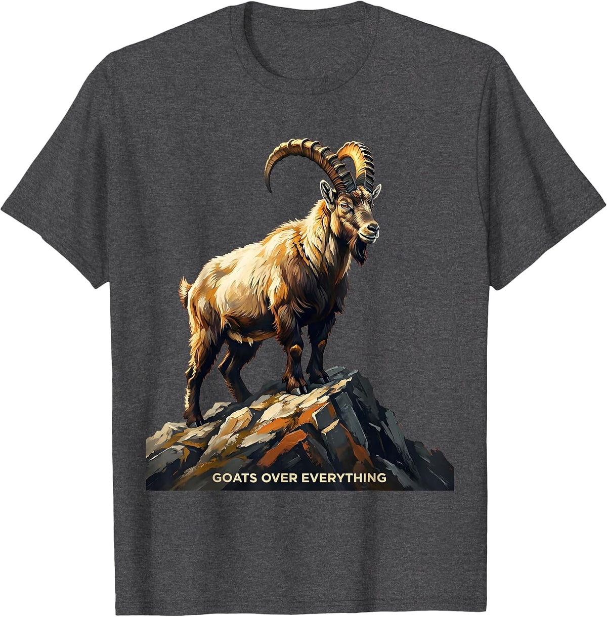Goats Over Everything Bold Goat Lover Design T-Shirt - Dark Heather Grey