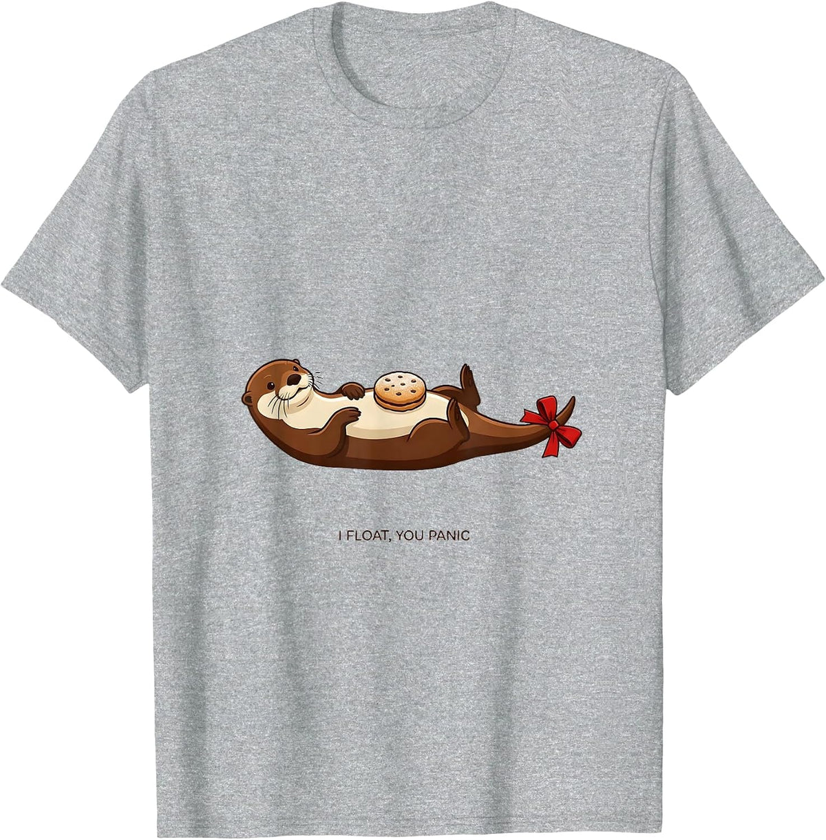 Men's I Float, You Panic Whimsical Otter Christmas Pun Holiday T-Shirt - Heather Grey