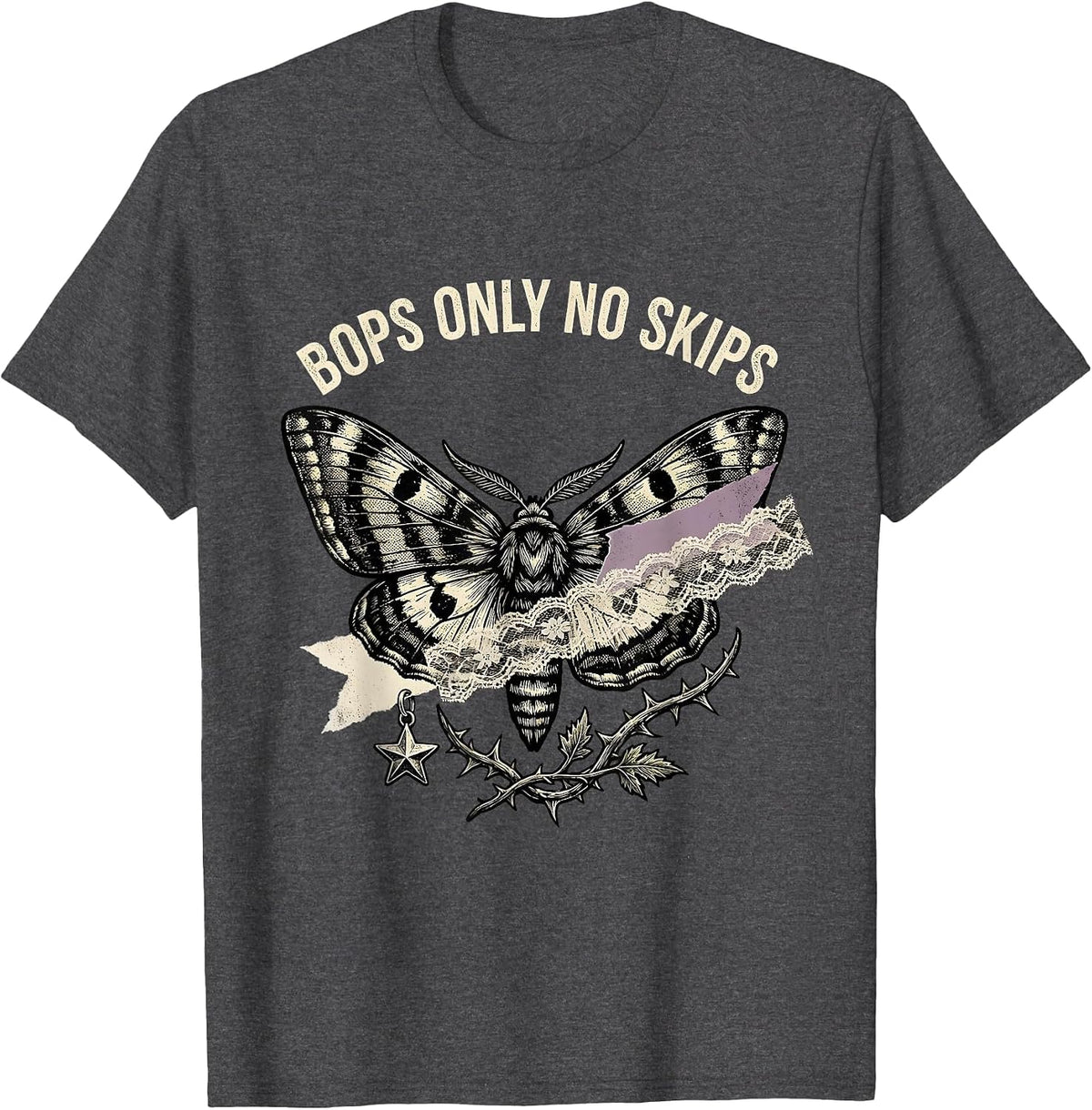 Men's Bops Only No Skips Kpop Music Fan Design T-Shirt - Dark Heather Grey