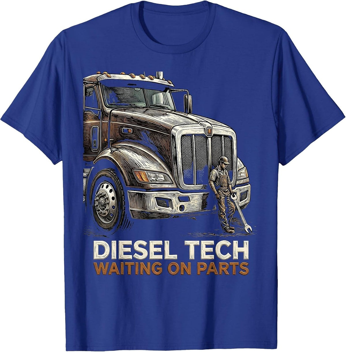 Men's Diesel Tech Waiting On Parts Funny Auto Mechanic Men Gift T-Shirt - Royal Blue